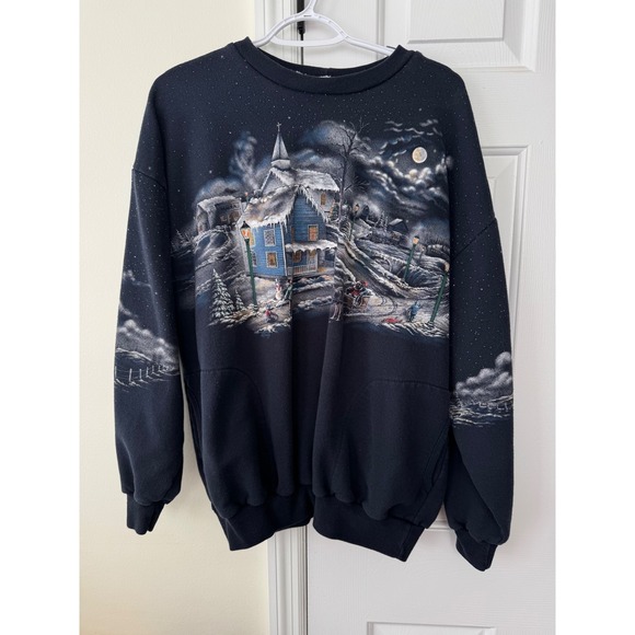 Art Unlimited Tops - Art Unlimited‎ Winter Scene Snow Church Full Print Sweatshirt XL